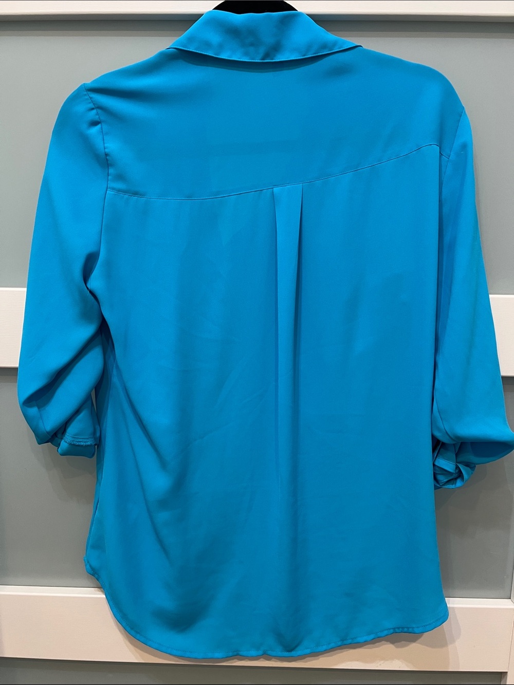 Express Turquoise Button-Front Blouse - Picture 2 of 4